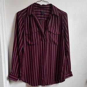 Ann Taylor Burgundy Striped Button Down Shirt